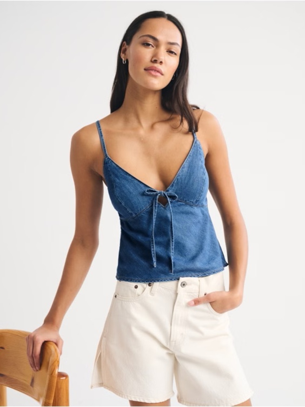 A&F Bella Bra-Free Chambray Tie-Front Cami